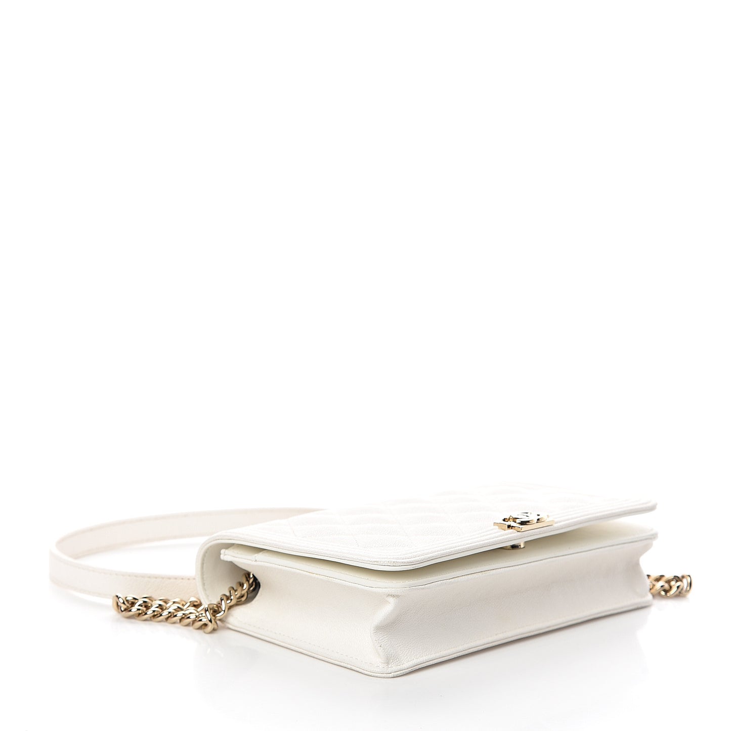 Caviar Quilted Boy Wallet On Chain WOC White