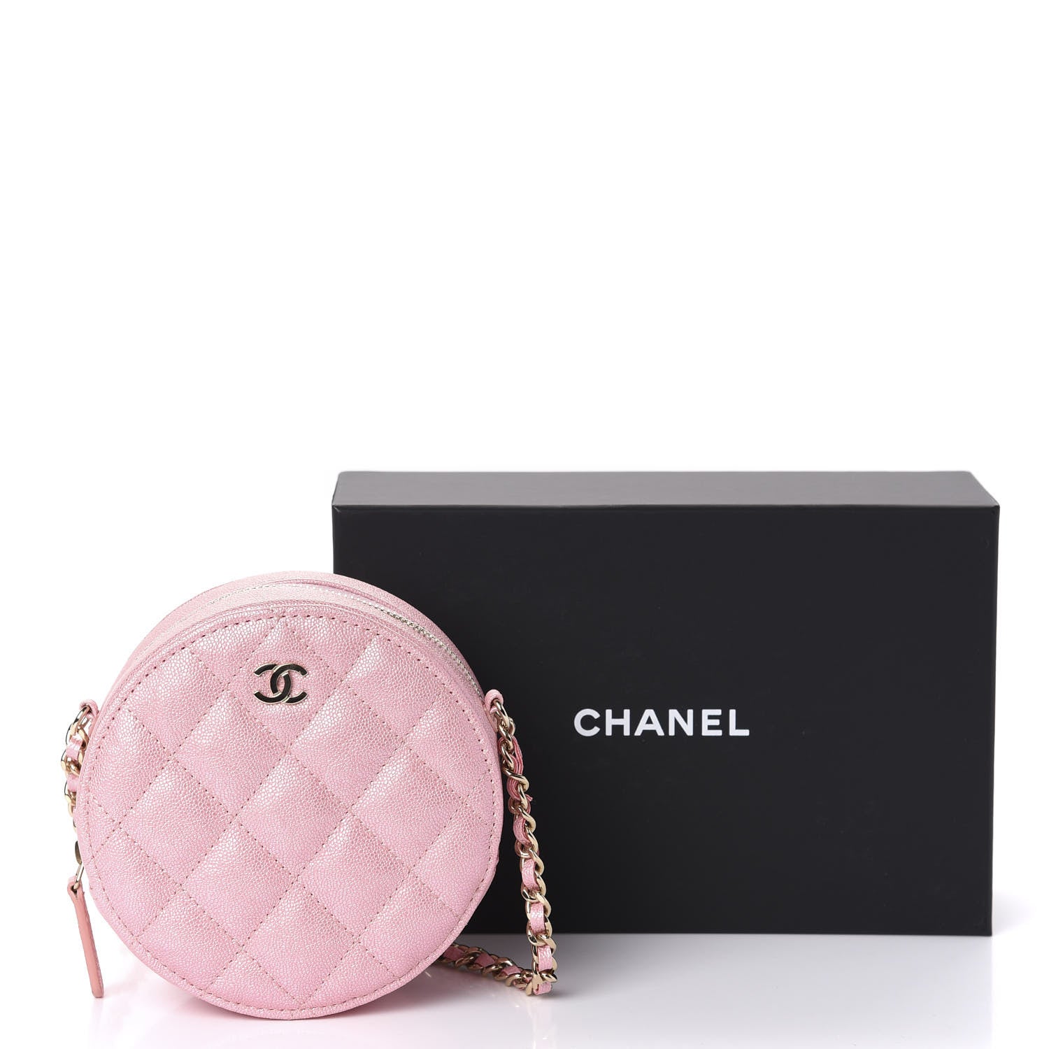 Chanel Iridescent Caviar Quilted Round Clutch With Chain Pink 11 of 11