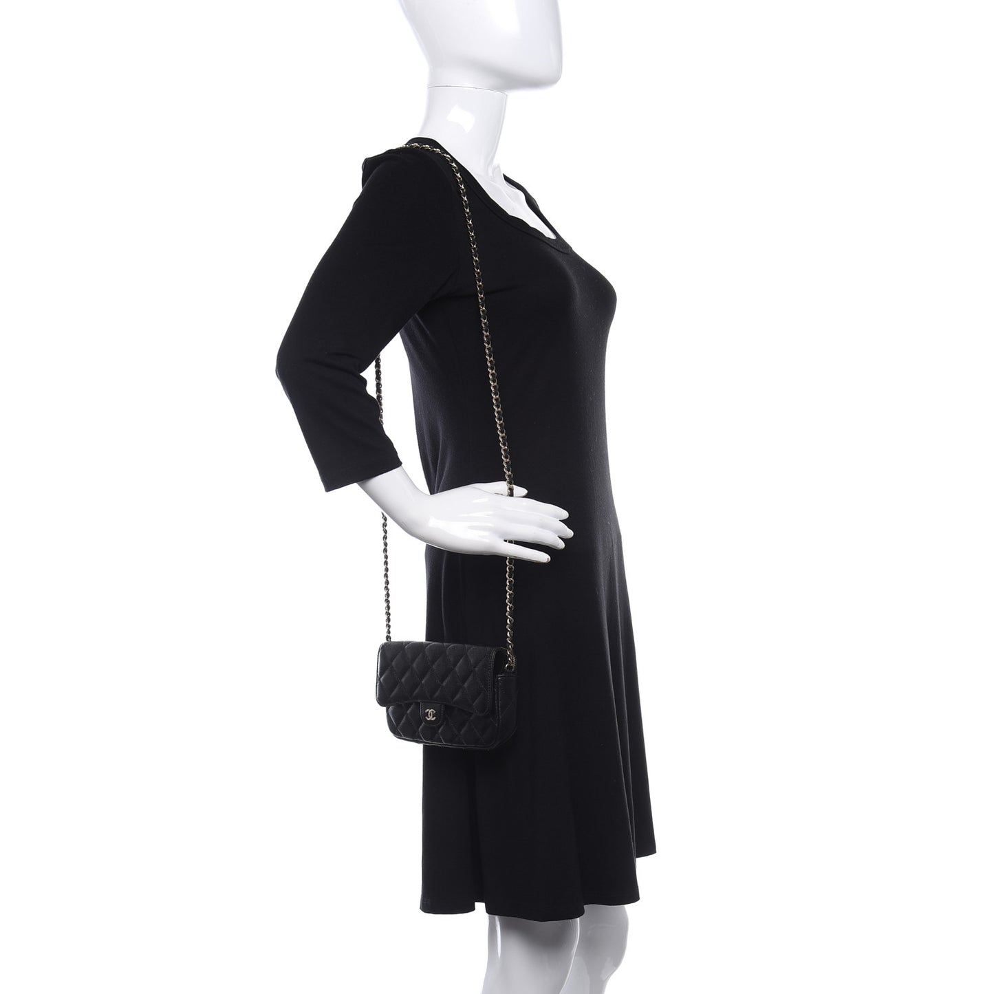 Caviar Quilted Flap Phone Holder With Chain Black