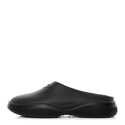 Prada Soft Mellow Rubber Triangle Logo Embossed Mens Mules 42 Black 1 of 10