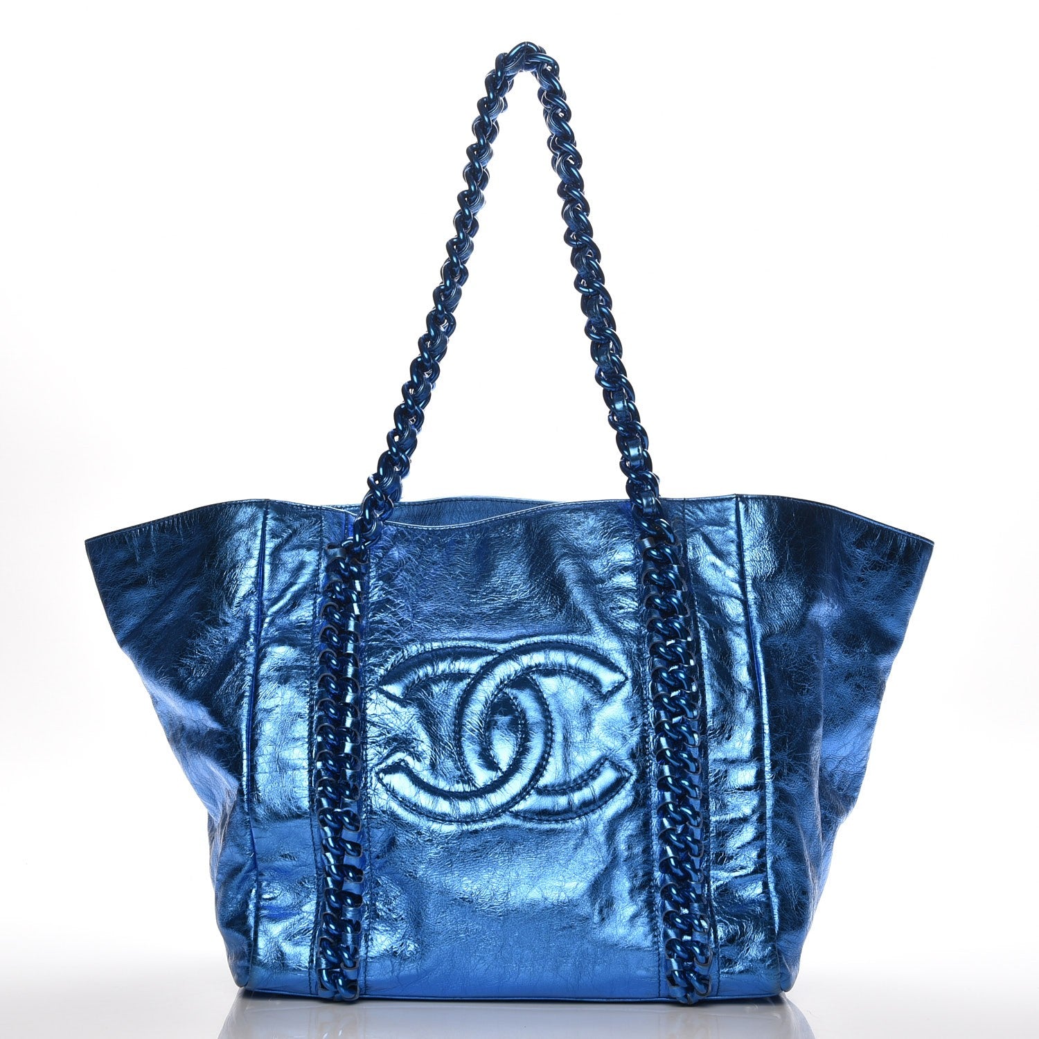 Chanel Metallic Cracked Calfskin Modern Chain Tote Blue 1 of 7