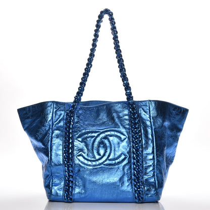 Chanel Metallic Cracked Calfskin Modern Chain Tote Blue 1 of 7