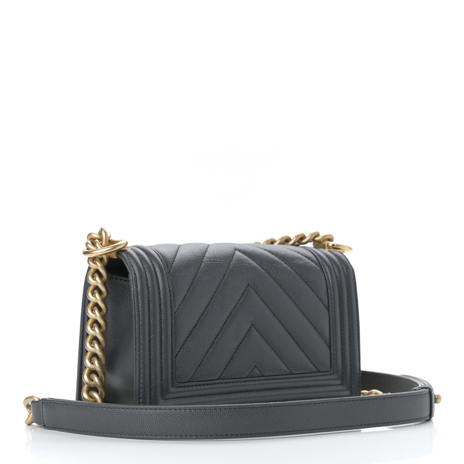 Chanel Caviar Chevron Quilted Small Boy Flap Dark Grey 2 of 11