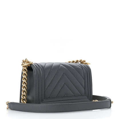 Chanel Caviar Chevron Quilted Small Boy Flap Dark Grey 2 of 11