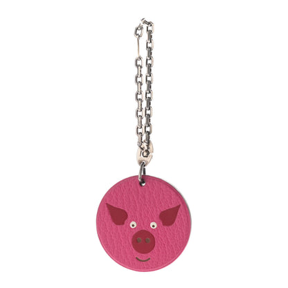 Hermes Chevre Mysore Pig Key Chain Pink Rose Shocking 1 of 3
