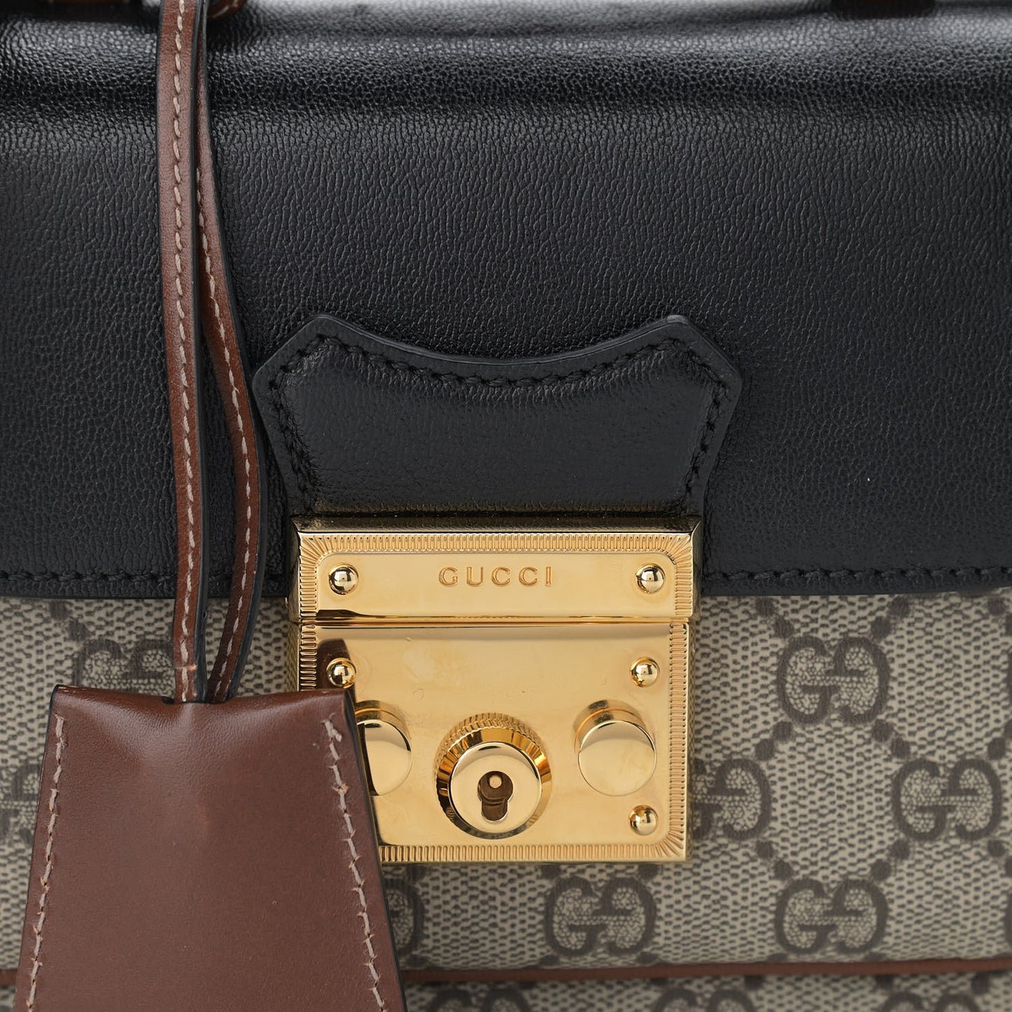 GG Supreme Monogram New Sakai Lux Calfskin Mini Padlock Flap Pocket Shoulder Bag Beige Ebony Black Cuir