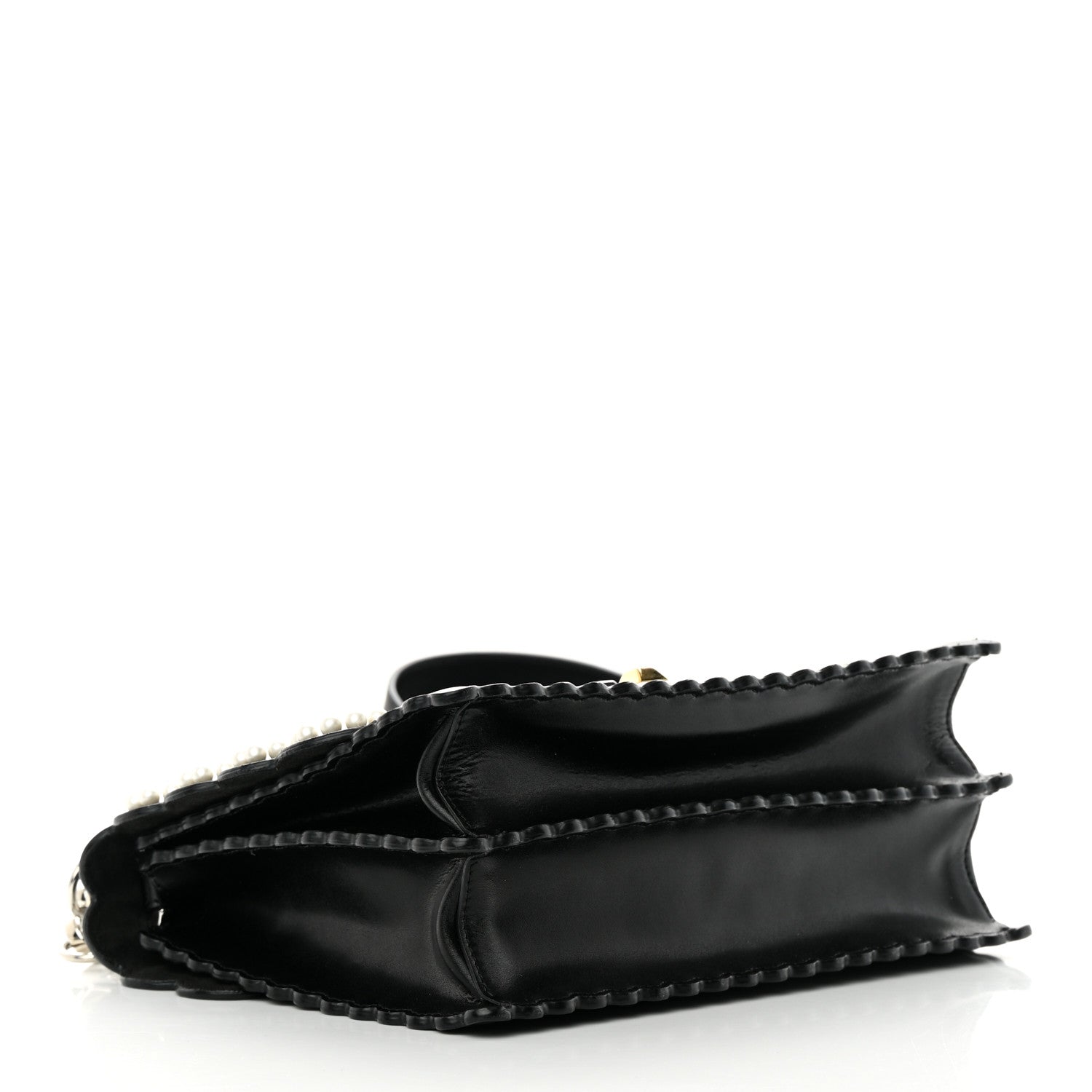 Fendi Vitello Liberty Pearl Bi-Color Flowers and Bows Scalloped Studded Kan I Shoulder Bag Black Camelia 4 of 13