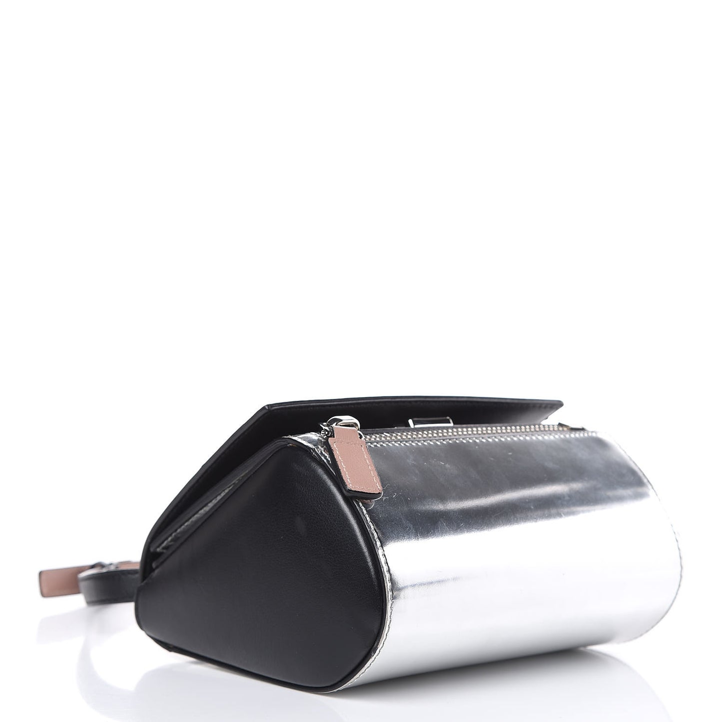 Metallic Calfskin Mini Pandora Box Crossbody Bag Silver