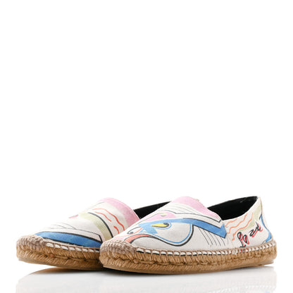 Saint Laurent Canvas Love Print Elba Logo Embroidered Espadrilles 38 Multicolor 3 of 11