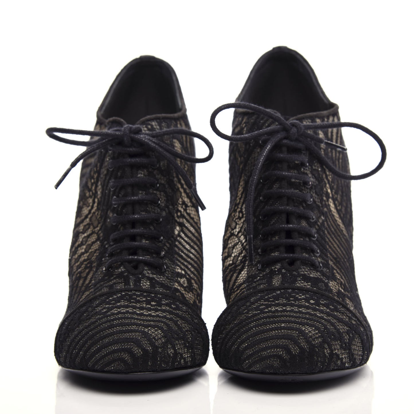 Lace Mesh Kid Suede Pearl Lace Up Booties 38.5 Black