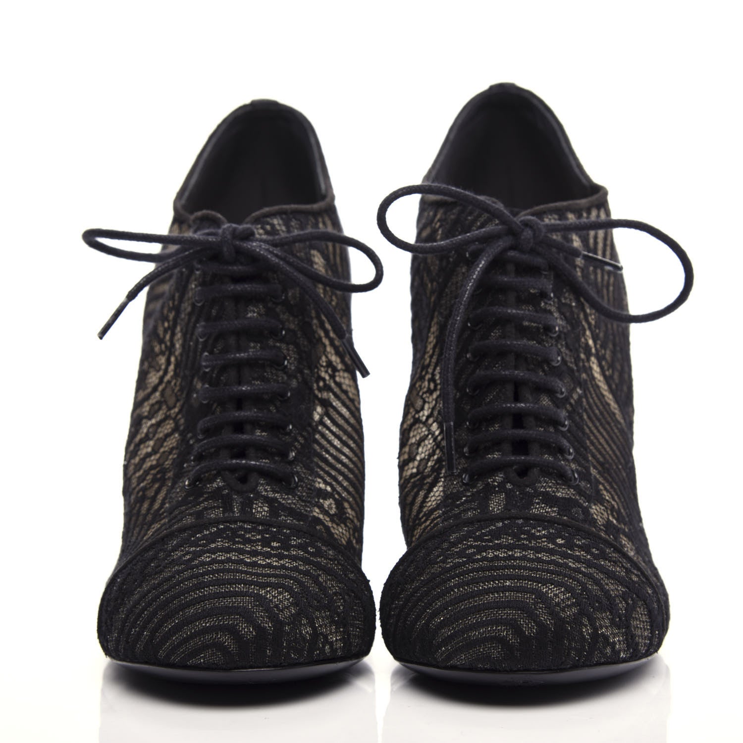 Chanel Lace Mesh Kid Suede Pearl Lace Up Booties 38.5 Black 2 of 11