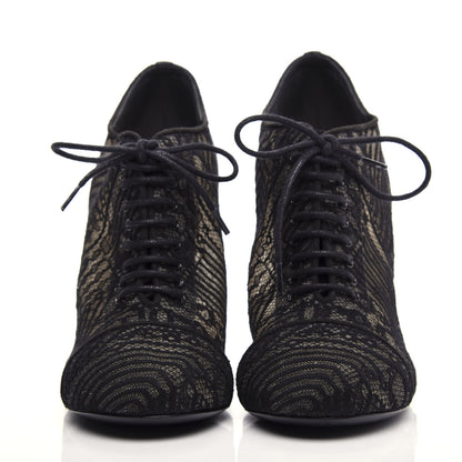 Chanel Lace Mesh Kid Suede Pearl Lace Up Booties 38.5 Black 2 of 11