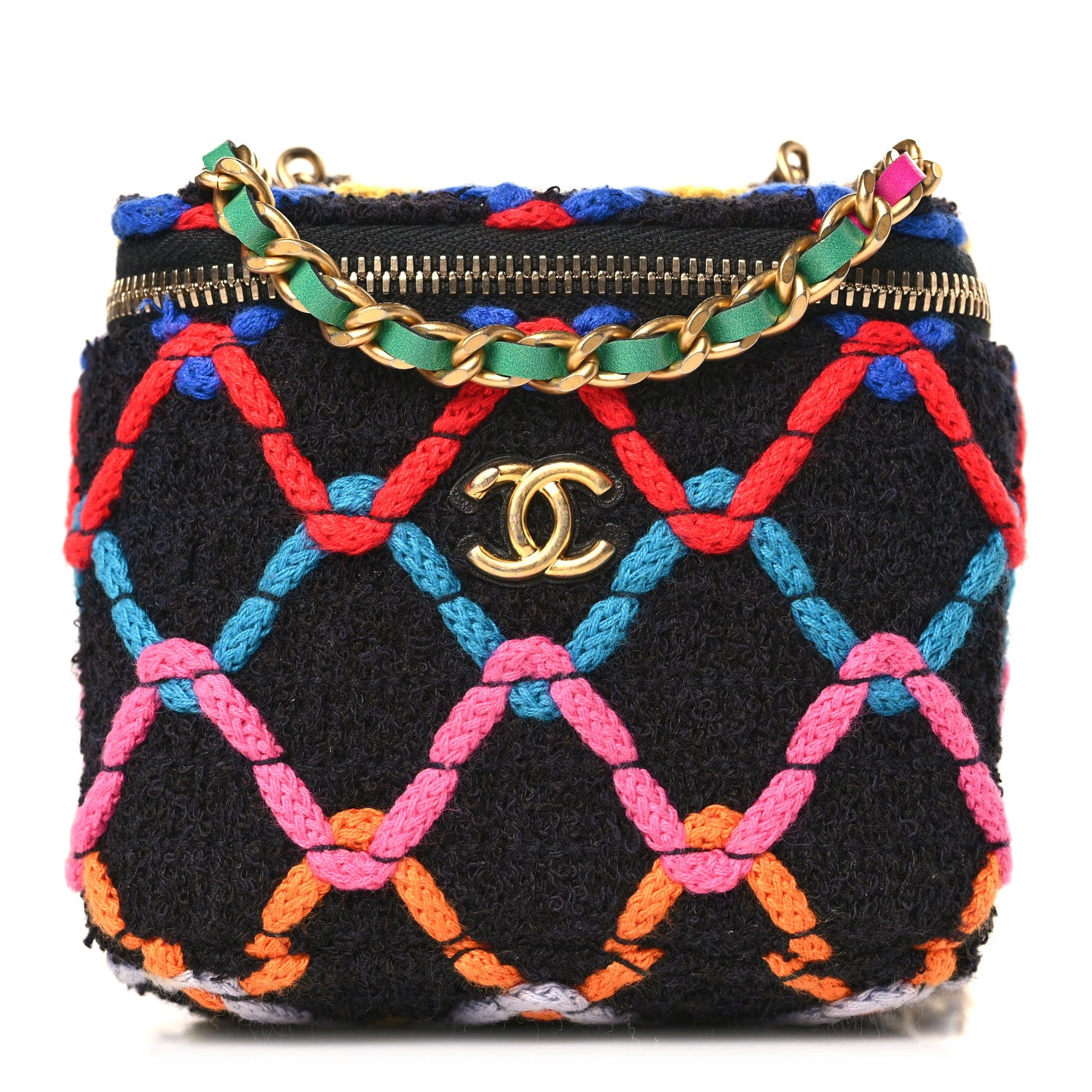 Chanel Tweed Diamond Threaded CC Pearl Crush Mini Vanity Case With Chain Black Multicolor 1 of 10