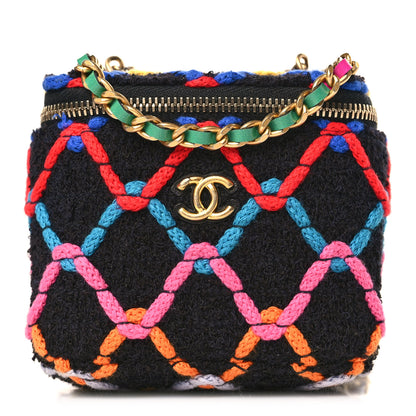 Chanel Tweed Diamond Threaded CC Pearl Crush Mini Vanity Case With Chain Black Multicolor 1 of 10