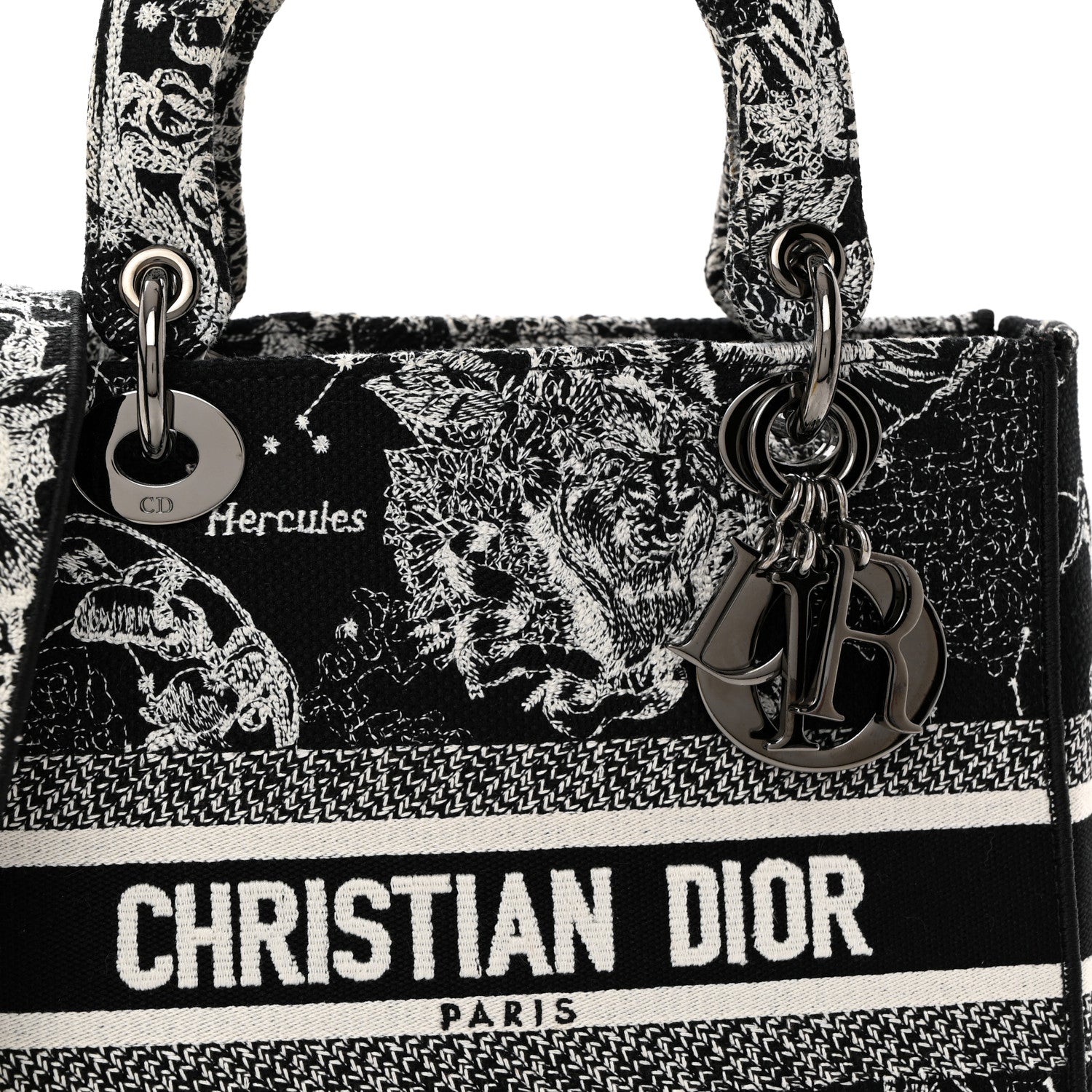 Christian Dior Canvas Embroidered Zodiac Toile De Jouy Medium Lady D-Lite Black 8 of 10