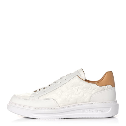 Louis Vuitton Grained Calfskin Embossed Monogram Mens Beverly Hills Sneakers 7 White 1 of 10