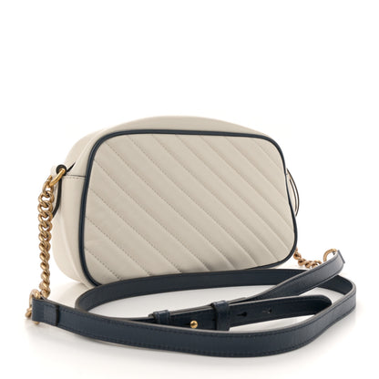 Gucci Vintage Effect Calfskin Matelasse Diagonal Small Torchon GG Marmont Chain Shoulder Bag Mystic White Blue Agata 2 of 14