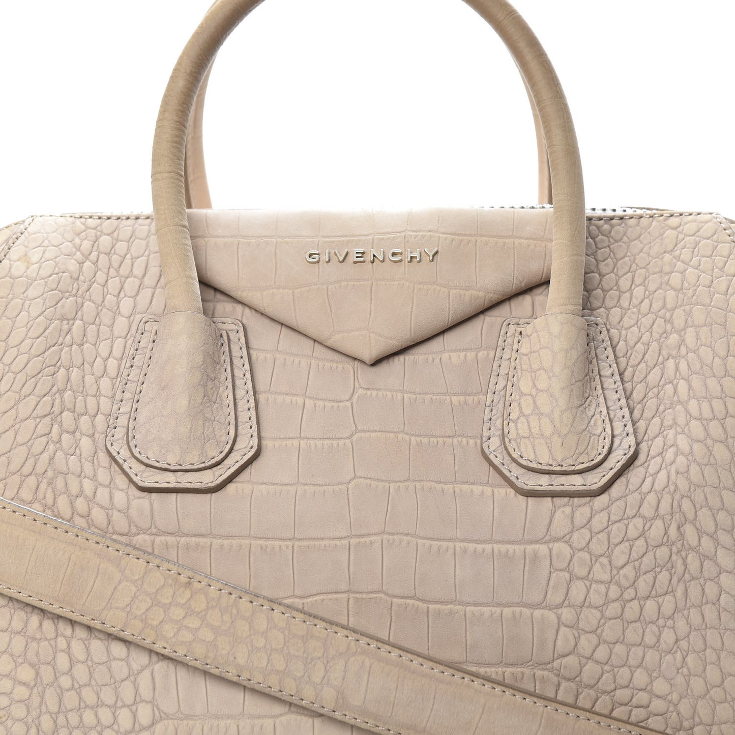 Nubuck Crocodile Embossed Medium Antigona Beige