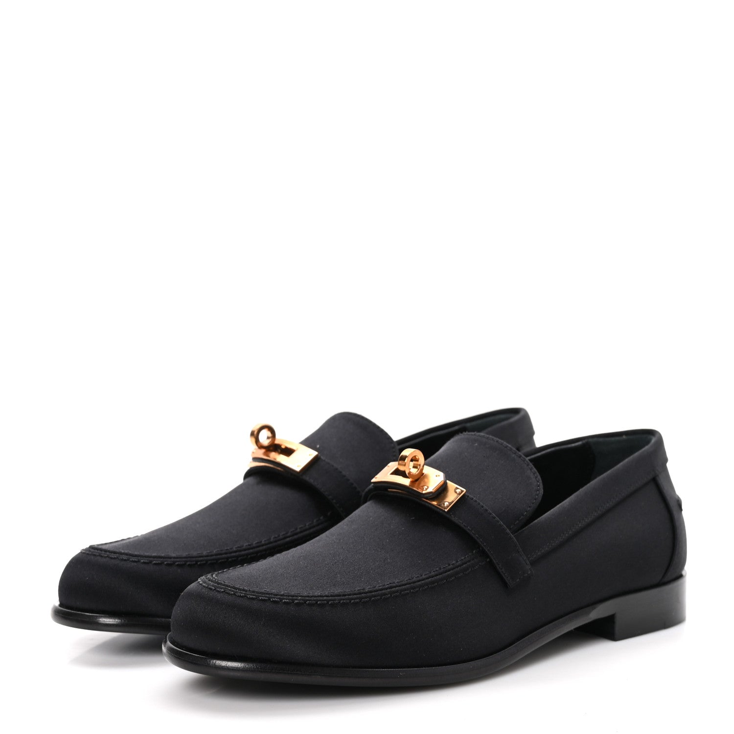 Hermes Satin Womens Destin Loafers 38 Black 3 of 9