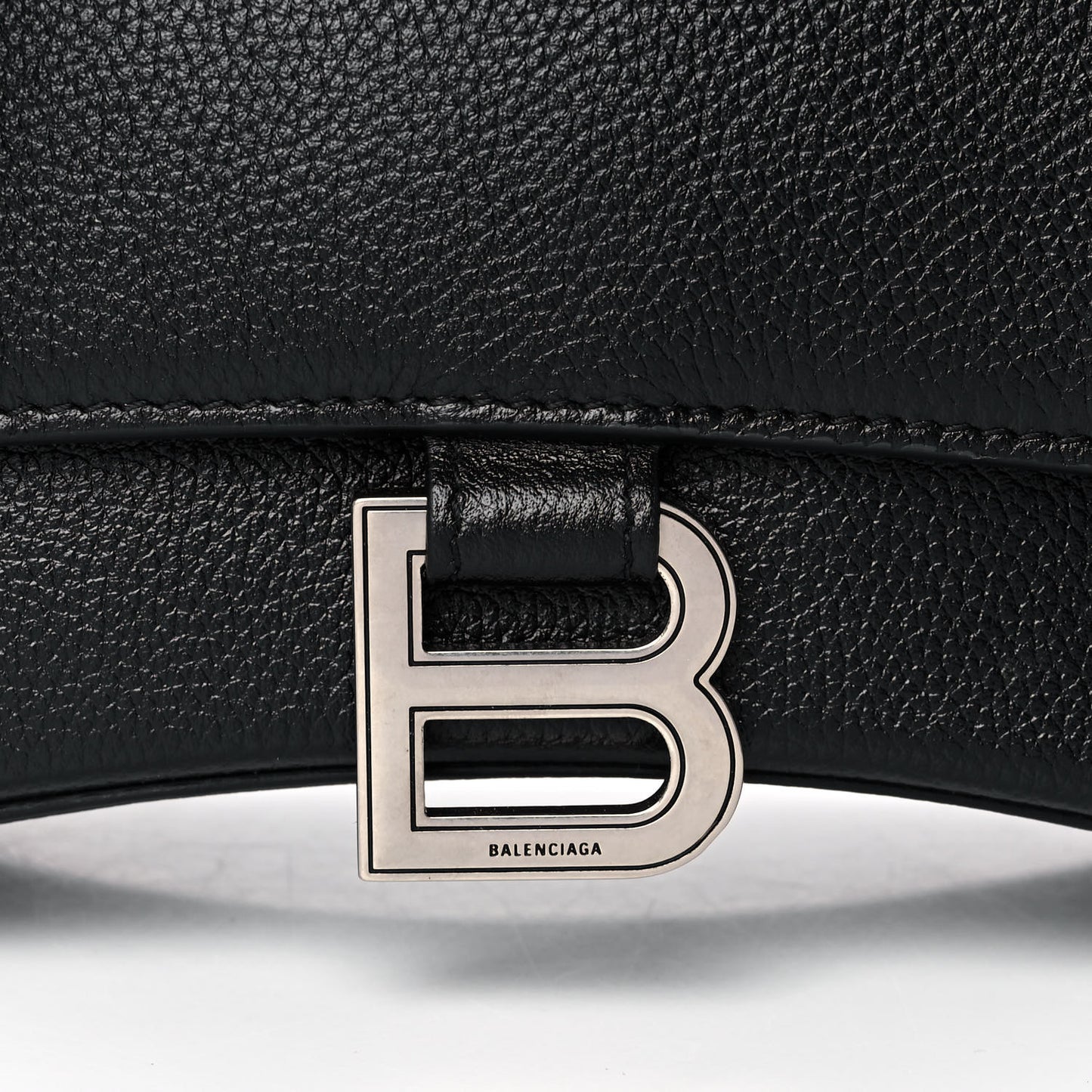 Grained Calfskin Small Hourglass Top Handle Bag Black