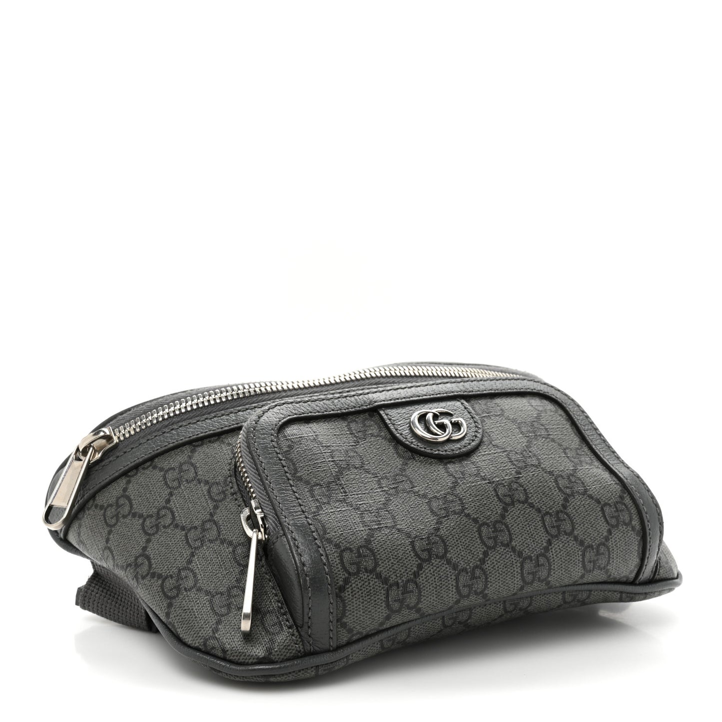 GG Supreme Monogram Textured Dollar Calfskin Ophidia Belt Bag Grey Black Graphite Grey