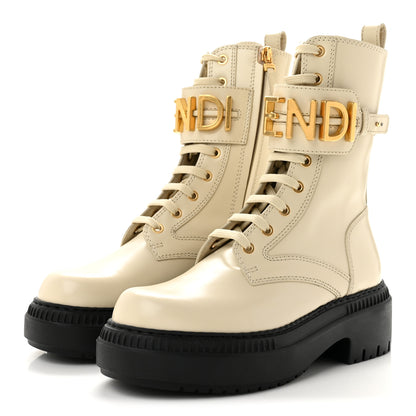 Fendi Vitello Abrasivato Fendigraphy 50mm Biker Boots 36 White 4 of 11