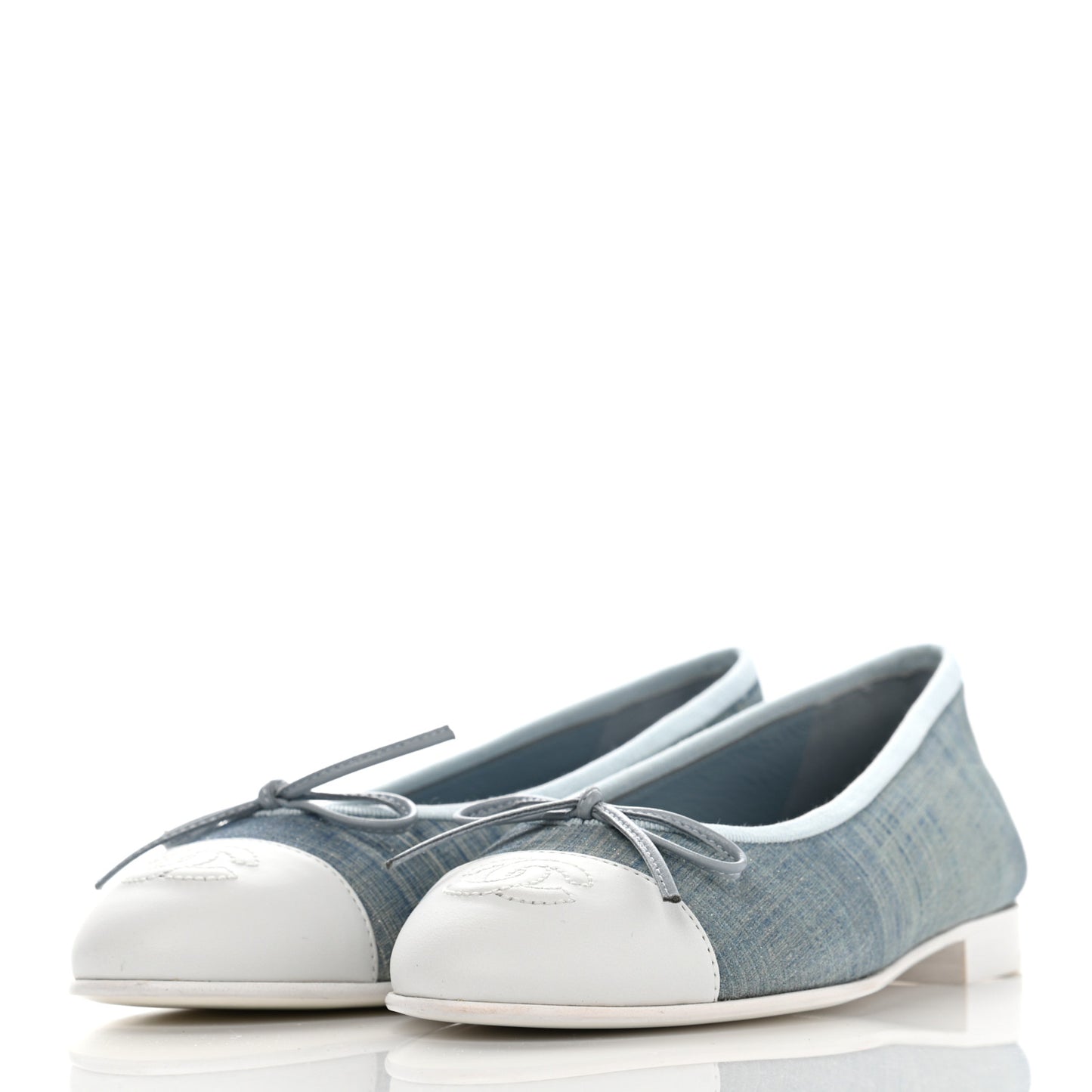 Suede Calfskin Lambskin CC Cap Toe Ballerina Flats 36.5 Light Blue