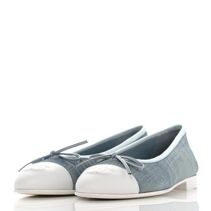 Chanel Suede Calfskin Lambskin CC Cap Toe Ballerina Flats 36.5 Light Blue 3 of 12
