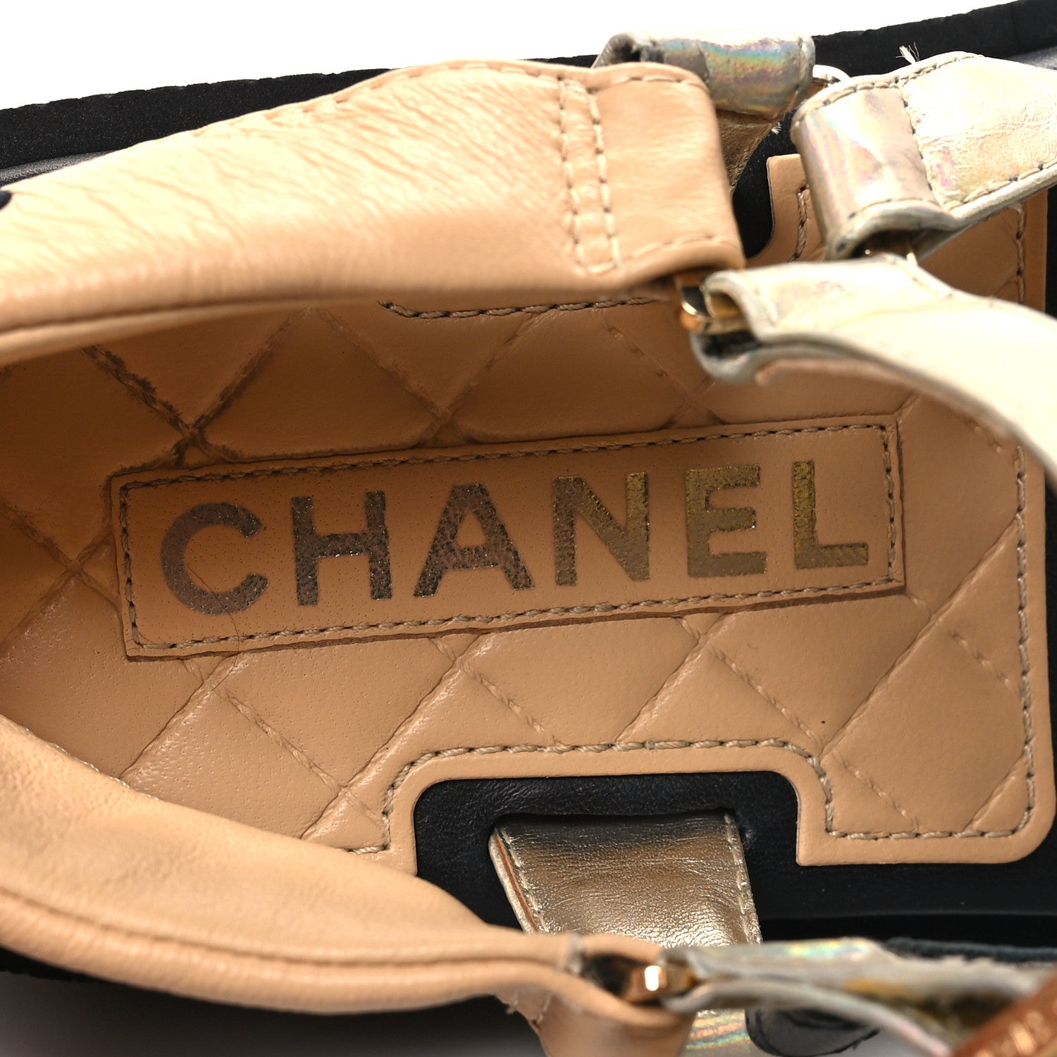 Chanel Lambskin Logo Platform Sandals 38 Beige Gold White 8 of 10