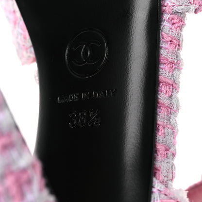 Chanel Tweed Crystal CC Platform Sandals 38.5 Light Pink 8 of 10