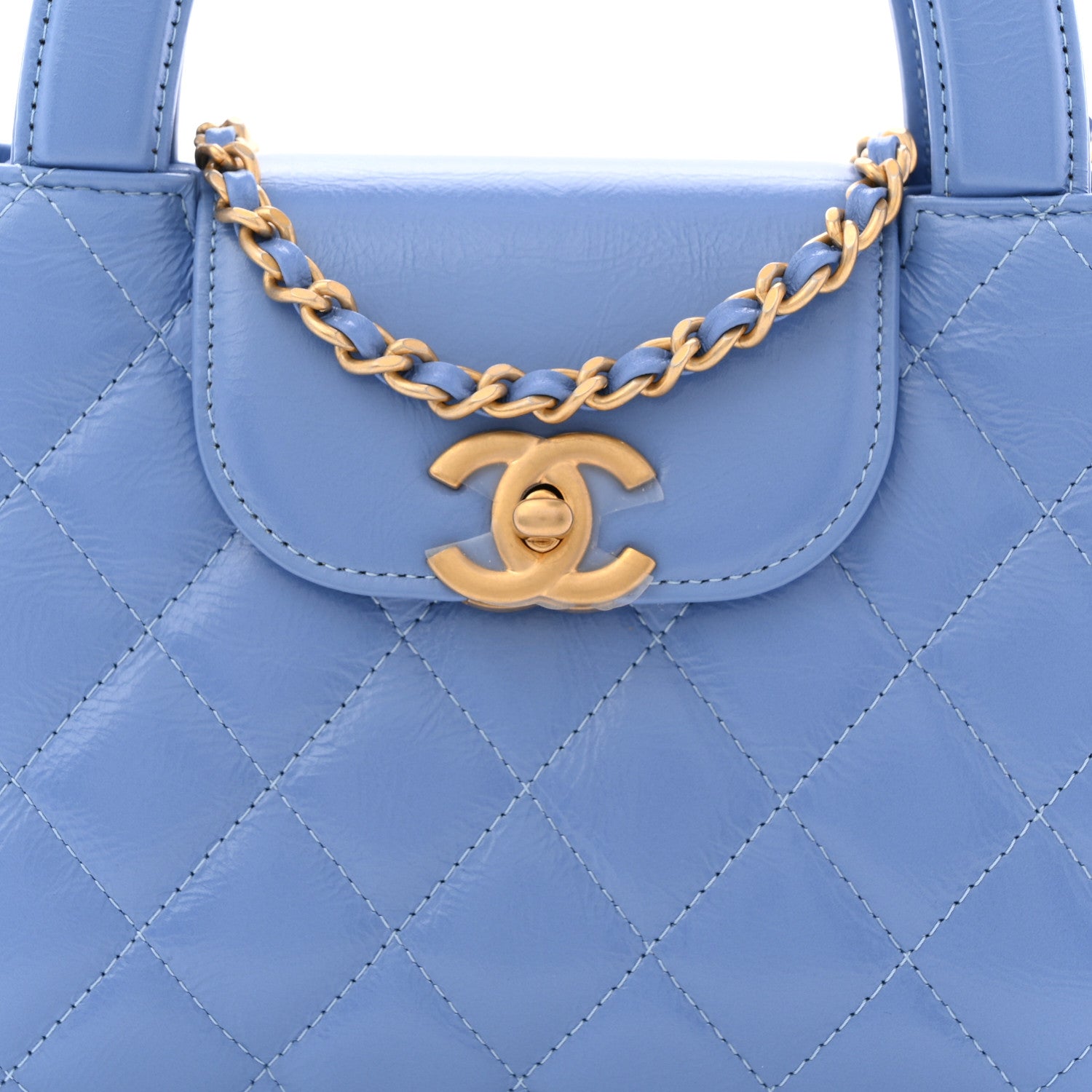 Chanel Shiny Aged Calfskin Quilted Nano Kelly Shopper Blue 8 of 11