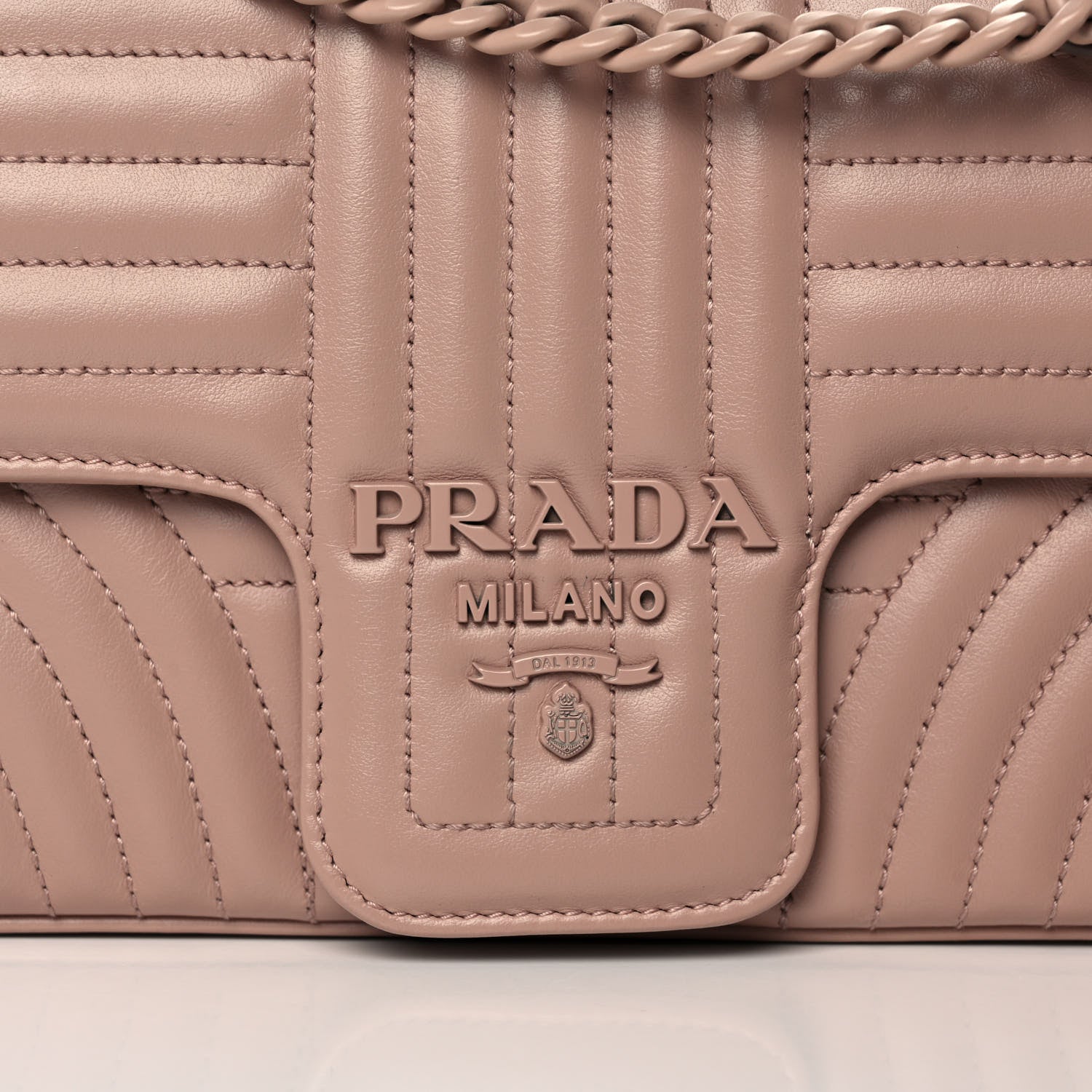 Prada Soft Calfskin Impunture Diagramme Monochrome Medium Chain Flap Shoulder Bag Cipria 7 of 15