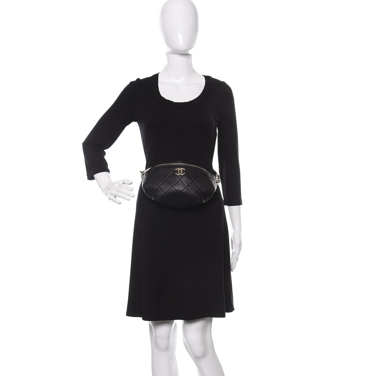 Lambskin Quilted Waist Belt Bag Black
