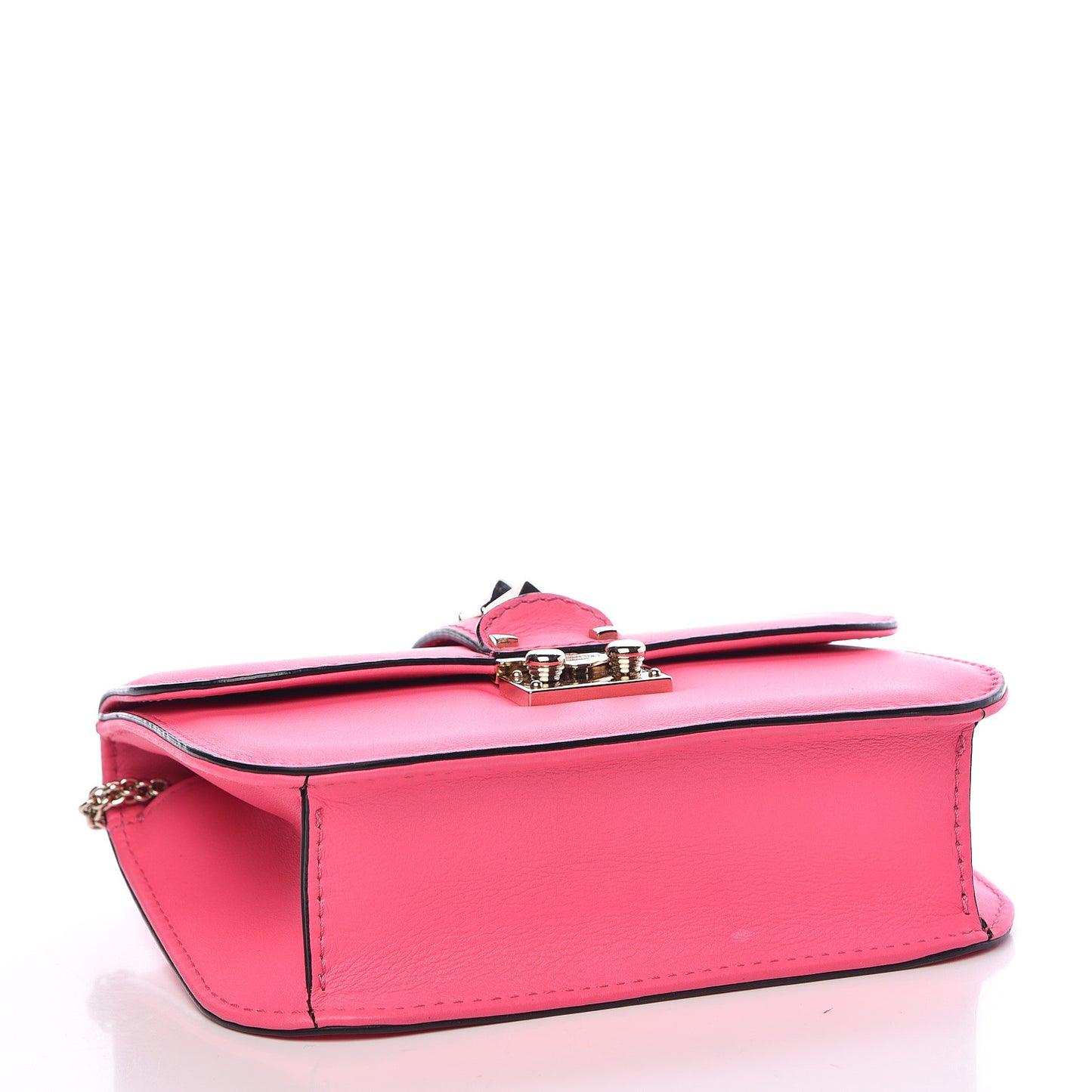 Vitello Small Glam Lock Rockstud Flap Framboise