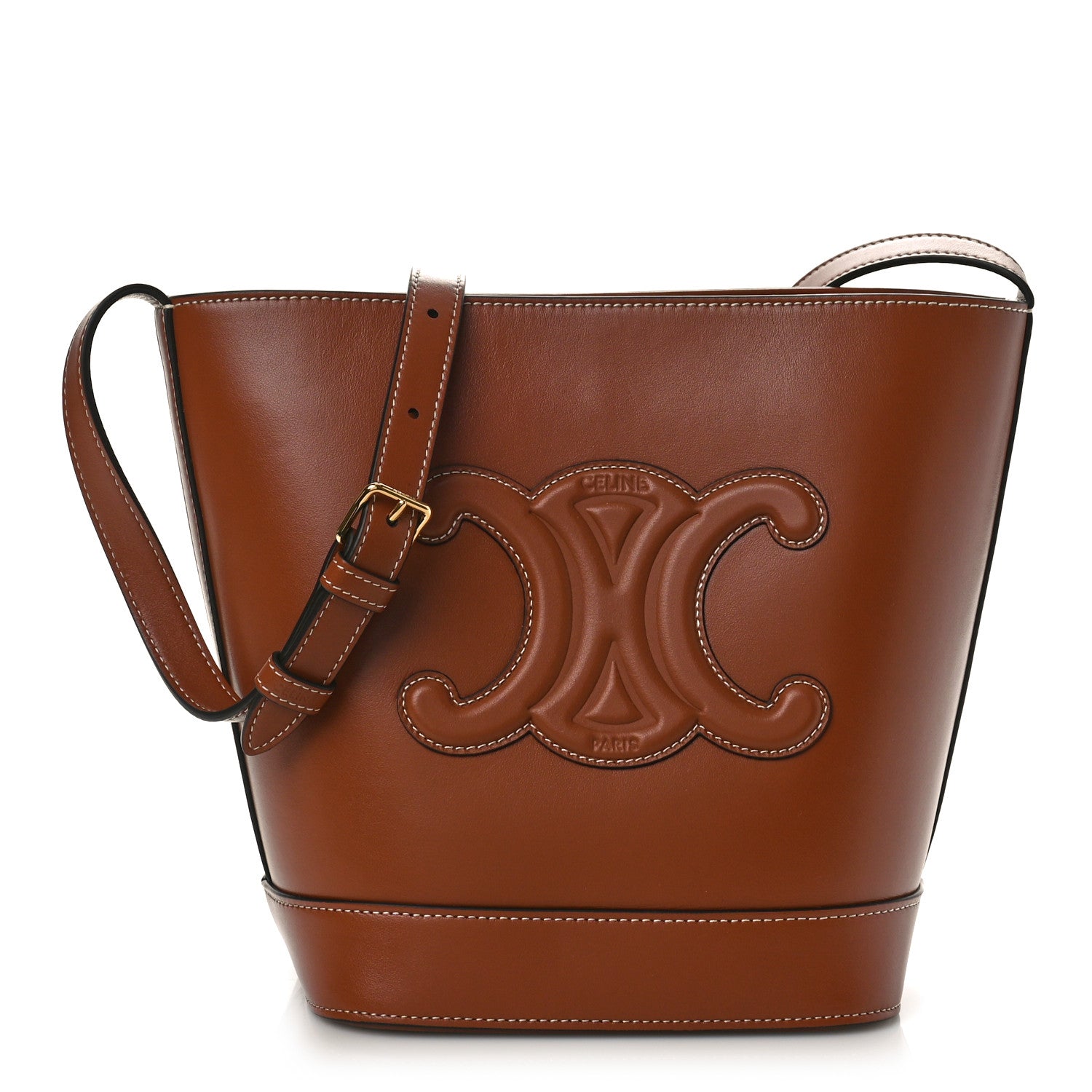 Celine Smooth Calfskin Small Cuir Triomphe Bucket Bag Tan 1 of 7