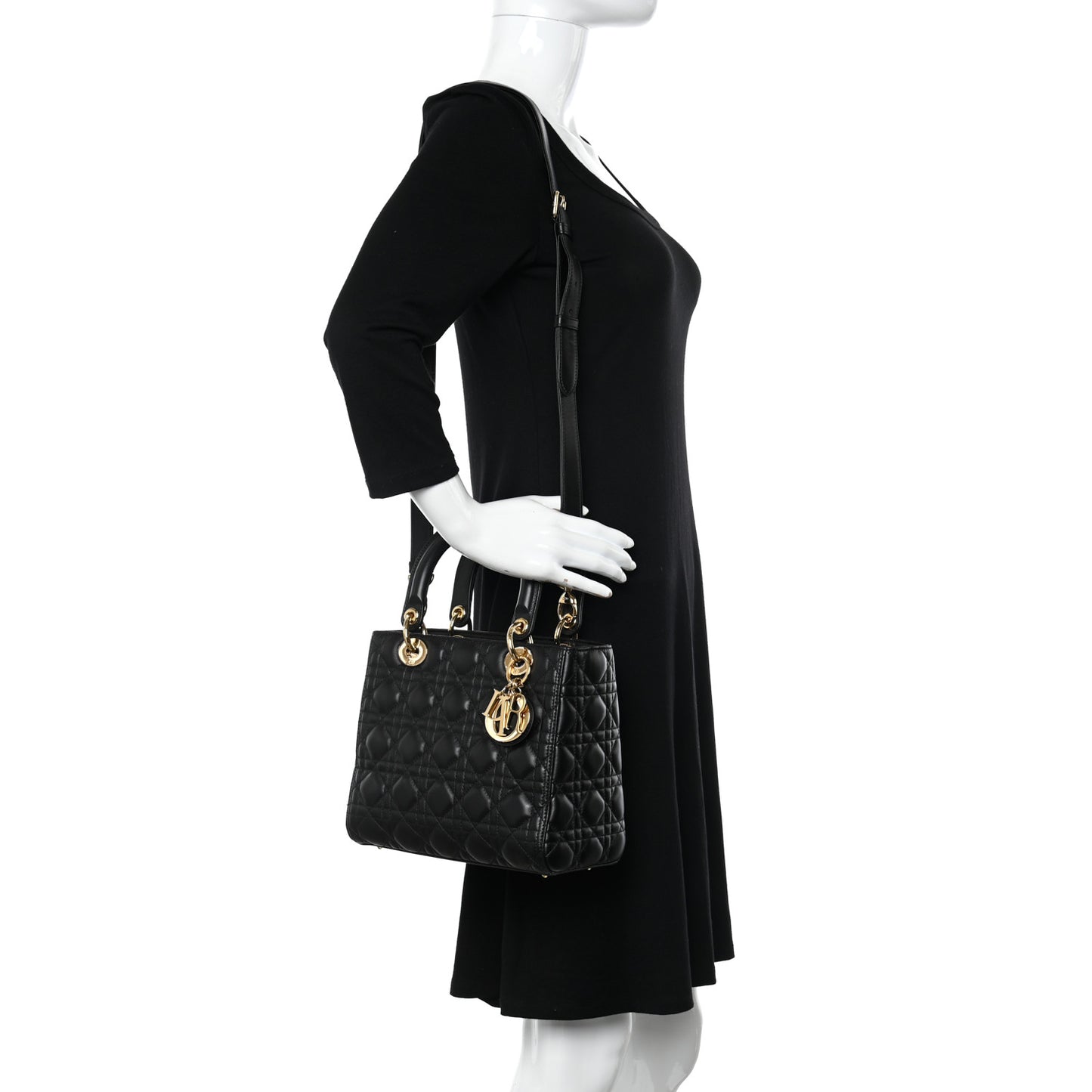 Lambskin Cannage Medium Lady Dior Black