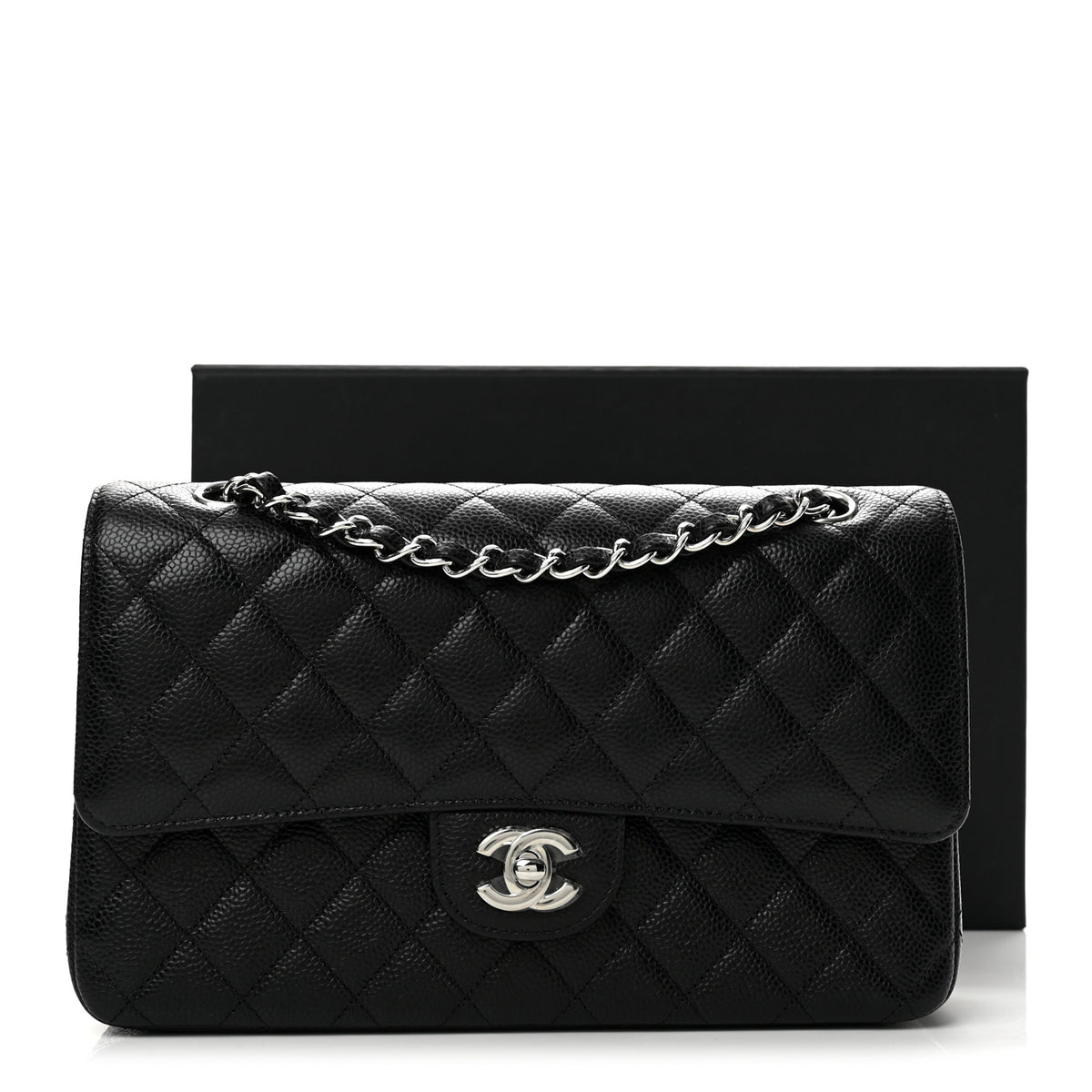 Caviar Quilted Medium Double Flap Black