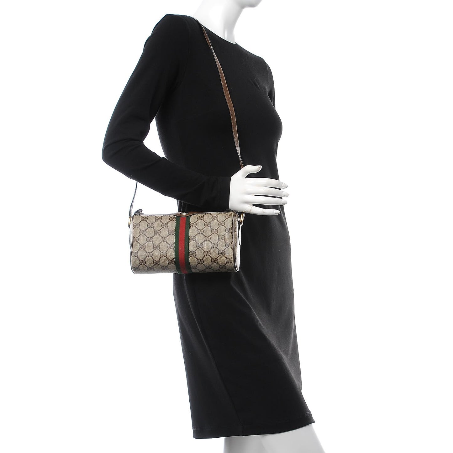 Coated Canvas Monogram Web Small Shoulder Bag Brown