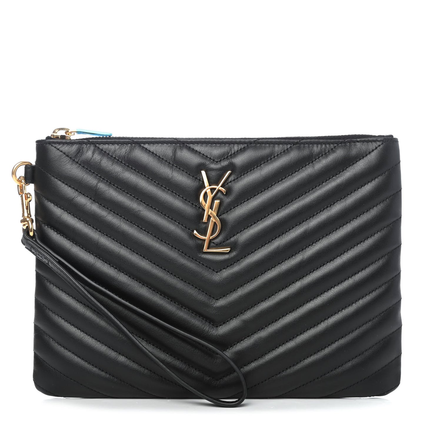 Calfskin Matelasse Chevron Monogram A5 Wristlet Black