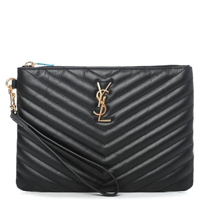 Saint Laurent Calfskin Matelasse Chevron Monogram A5 Wristlet Black 1 of 4