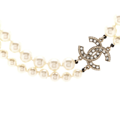 Chanel Baguette Crystal Pearl CC Double Strand Necklace Gold 4 of 7