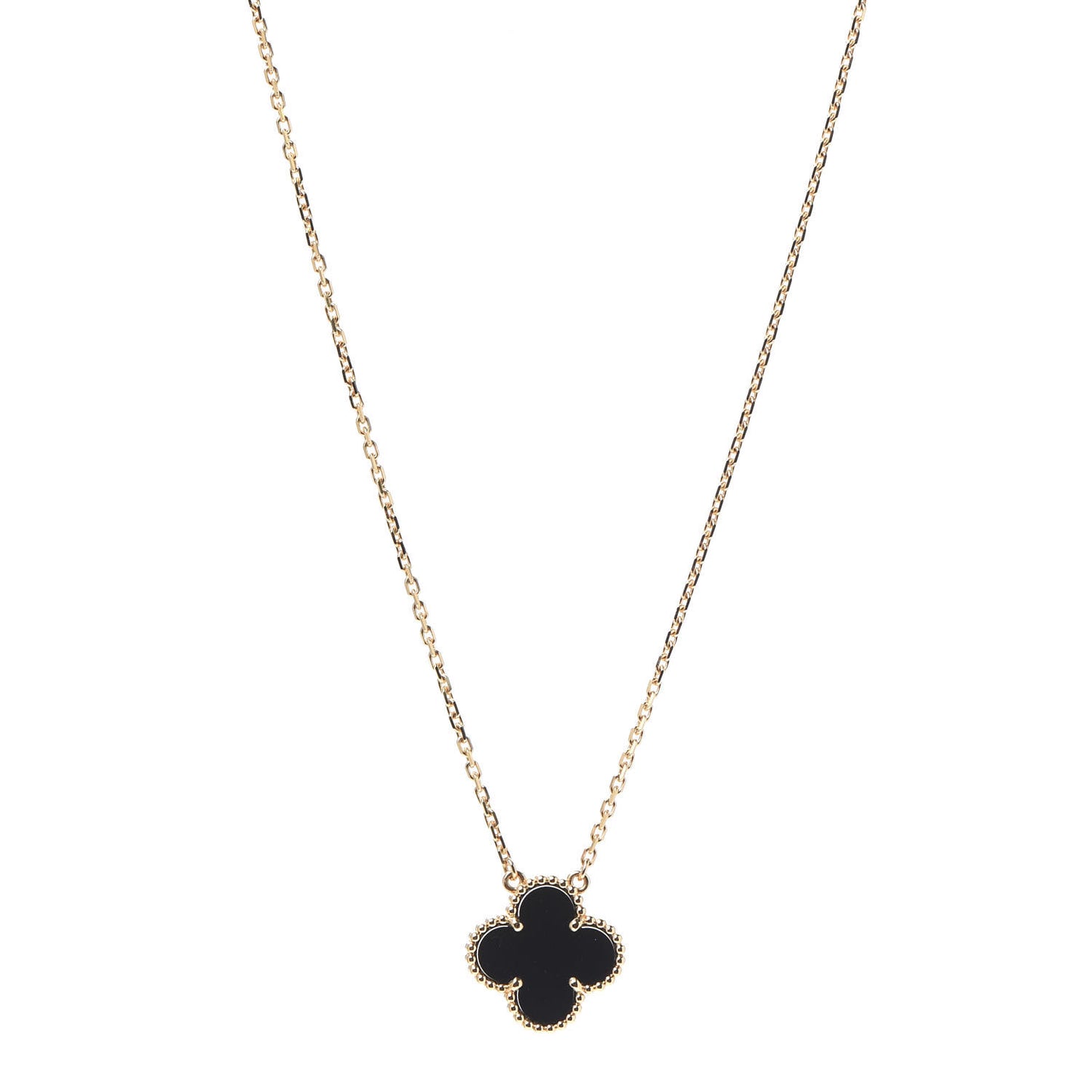 18K Yellow Gold Black Onyx Vintage Alhambra Pendant Necklace