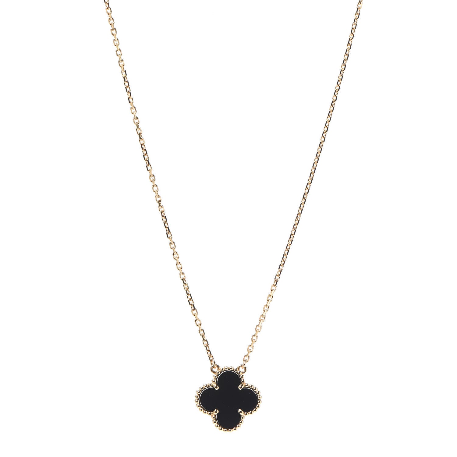 Van Cleef & Arpels 18K Yellow Gold Black Onyx Vintage Alhambra Pendant Necklace 1 of 7