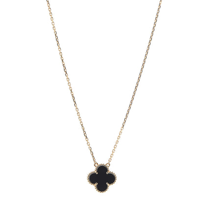 Van Cleef & Arpels 18K Yellow Gold Black Onyx Vintage Alhambra Pendant Necklace 1 of 7