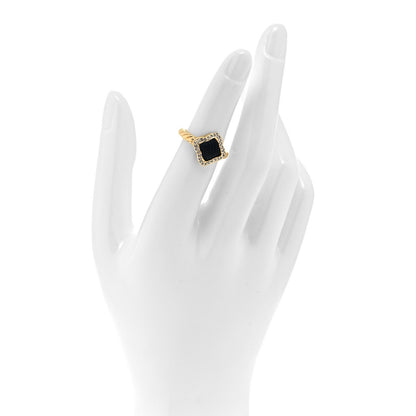 David Yurman 18K Yellow Gold Diamond Black Onyx 14mm Quatrefoil Sculpted Cable Ring 48 4.5 2 of 4