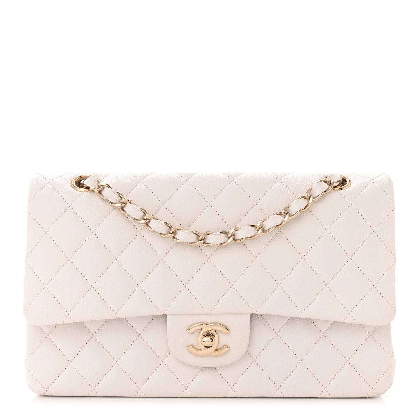 Caviar Quilted Medium Double Flap White