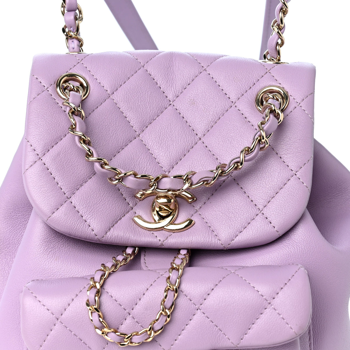 Lambskin Quilted Small Duma Drawstring Backpack Light Purple