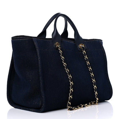 Chanel Lurex Canvas Medium Deauville Tote Navy Blue Gold 3 of 13