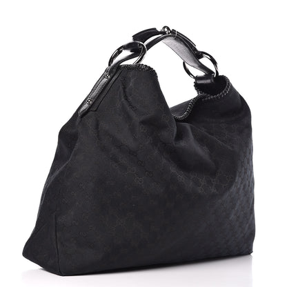 Gucci Monogram Large Horsebit Chain Hobo Black 3 of 13