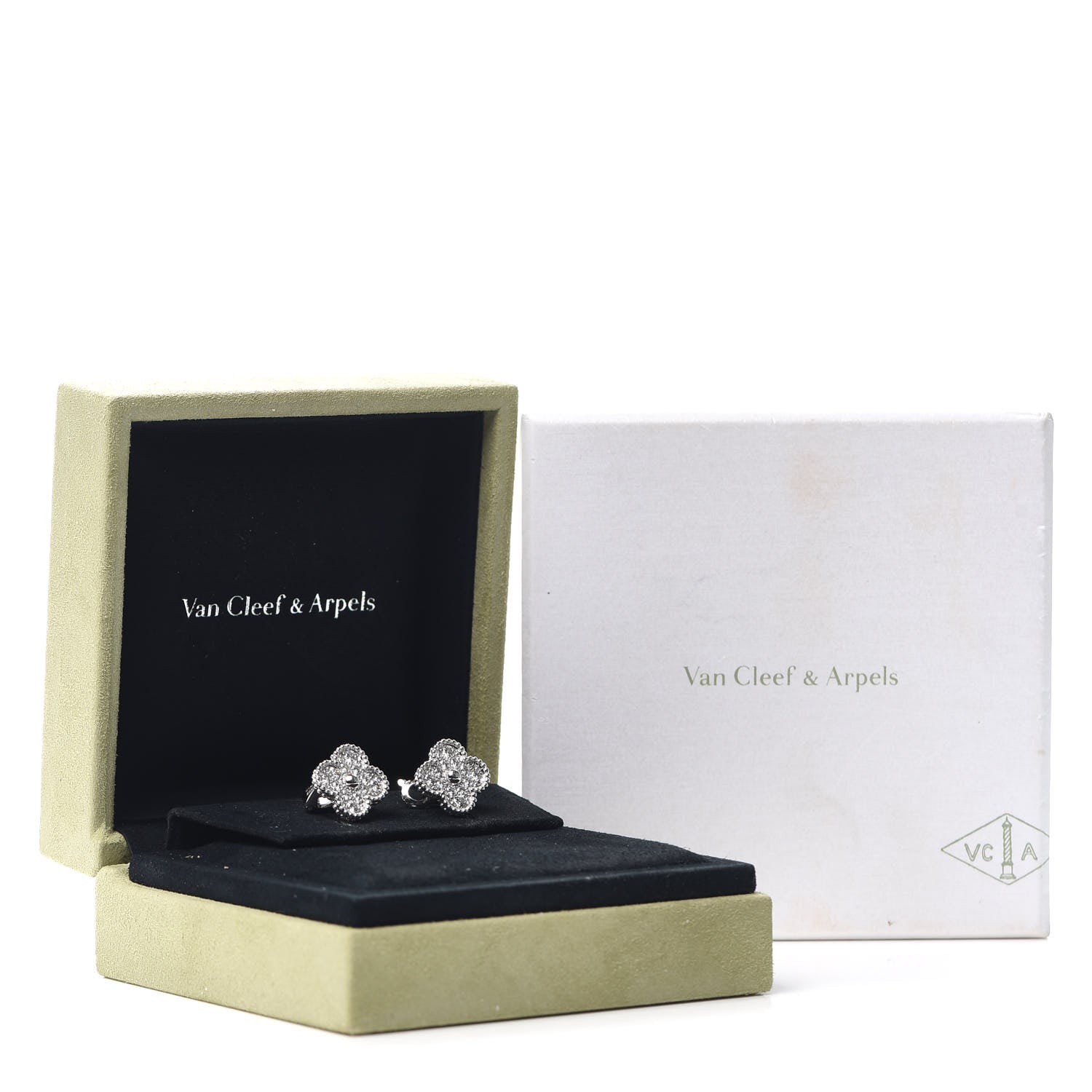 Van Cleef & Arpels 18K White Gold Diamond Vintage Alhambra Earrings 5 of 5